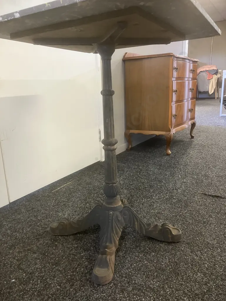 Victorian Style Square Marble Topped Cast Iron Bistro Table. H75 W60 D60cm Image 1++