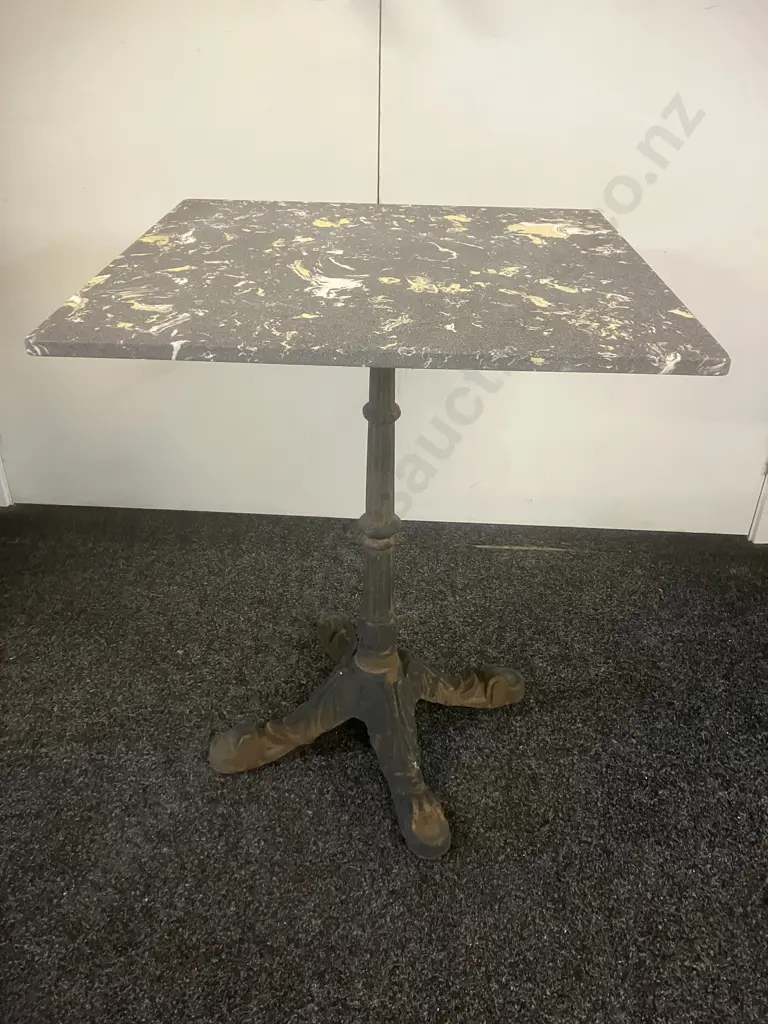 Victorian Style Square Marble Topped Cast Iron Bistro Table. H75 W60 D60cm Image 1++