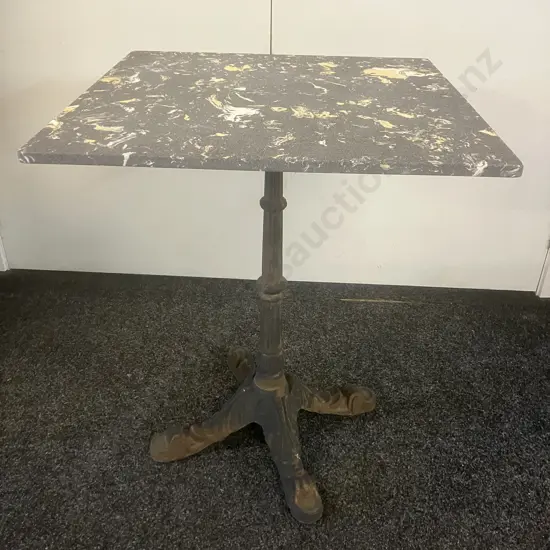 Victorian Style Square Marble Topped Cast Iron Bistro Table. H75 W60 D60cm