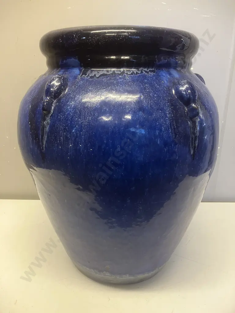 Blue Glazed Terracotta Urn. H44cm Image 1++