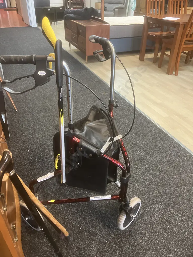 Goldfern Mobility 3 Wheeled Aluminium Rollator With Walking Sticks & Pick-up Tool Image 1++