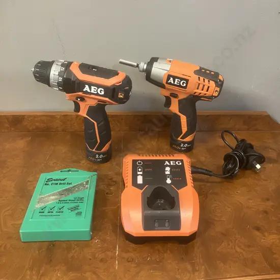 AEG 12V Ultra Compact 2-Speed Drill/Driver, Impact Driver, 2 x 2.0Ah Batteries, Charger & Evacut Drill Bits