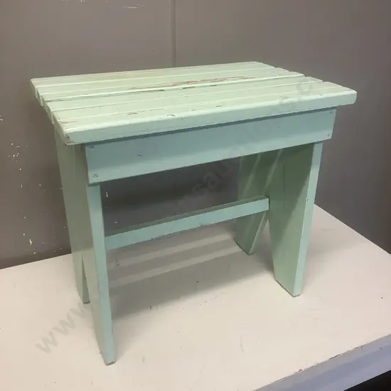 Wooden Stool Painted Green. H43 W46 D30cm
