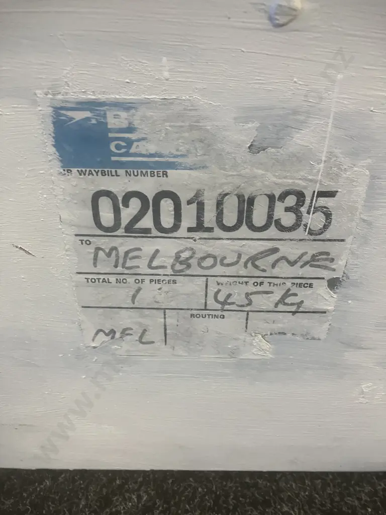 Metal Shipping Trunk Painted White With Vintage Shipping Label. H35 W88 D50cm Image 1++