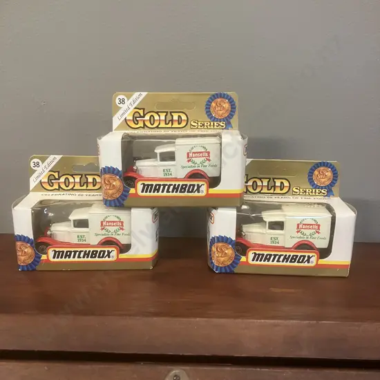 Lot of Three Matchbox Gold Series 'Hansells' Model A Fords With Original Boxes - Limited Edition
