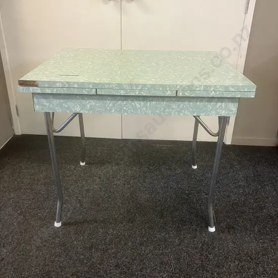 Mid-Century Chrome & Green Marble Formica Extension Kitchen Table (AF)