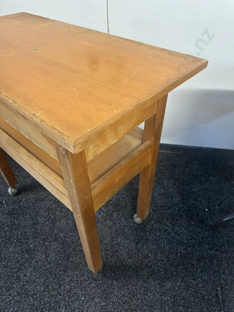 Vintage Rimu Mobile Printer Trolley H80 W84 D42cm. Image 1++