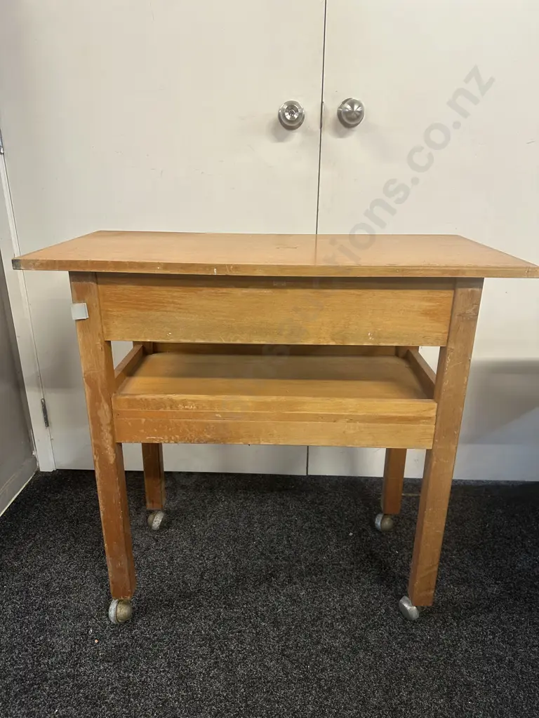 Vintage Rimu Mobile Printer Trolley H80 W84 D42cm. Image 1++