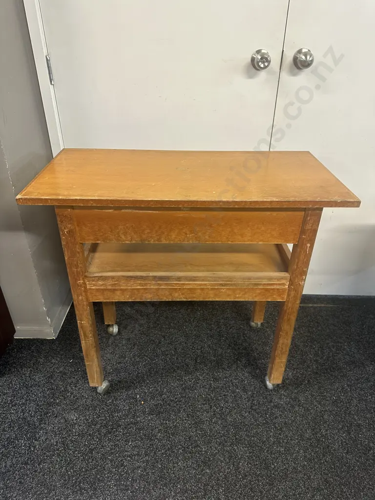 Vintage Rimu Mobile Printer Trolley H80 W84 D42cm. Image 1++