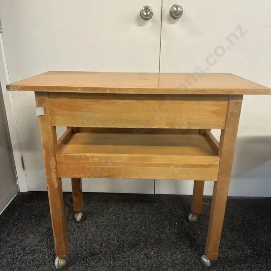Vintage Rimu Mobile Printer Trolley H80 W84 D42cm.