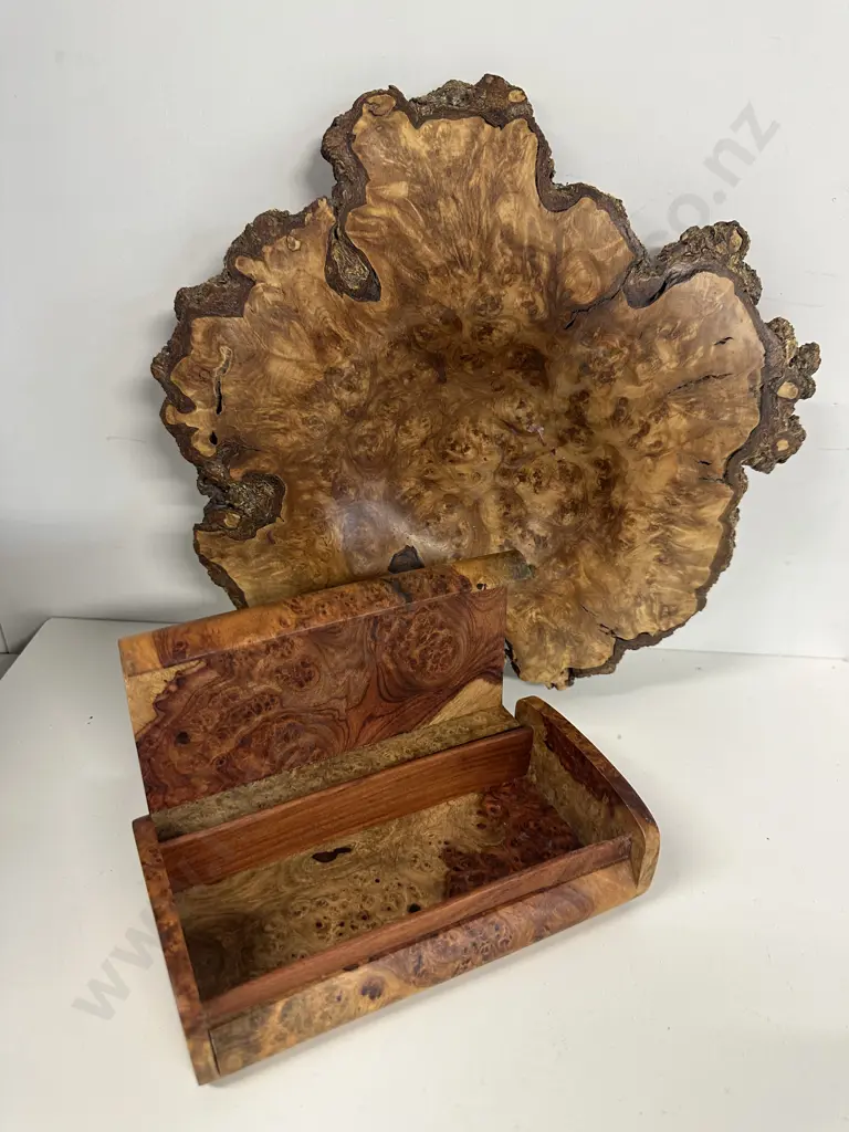 Silver Beech Wooden Bowl & Wooden Jewellery Box Image 1++
