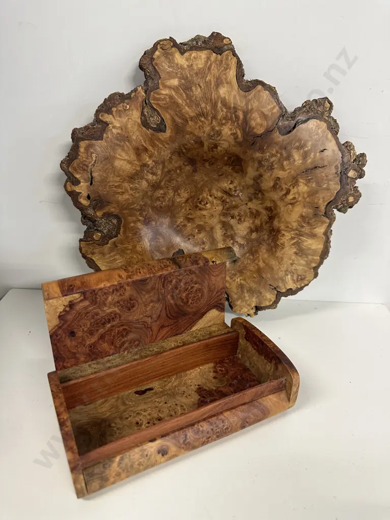 Silver Beech Wooden Bowl & Wooden Jewellery Box Image 1++