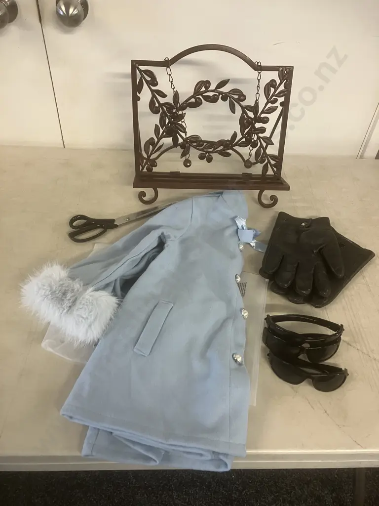 Folding Metal Cookbook Stand, Scissors, 5Y Blue Coat, Gloves Etc Image 1++
