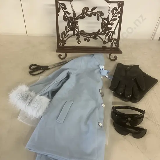 Folding Metal Cookbook Stand, Scissors, 5Y Blue Coat, Gloves Etc