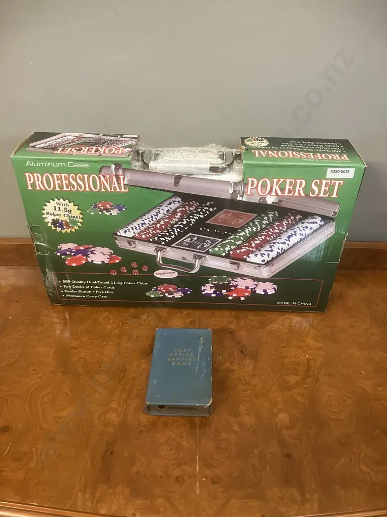 Poker Set In Case With Post Office Savings Bank Book Money Box (Locked & No Key) Image 1++