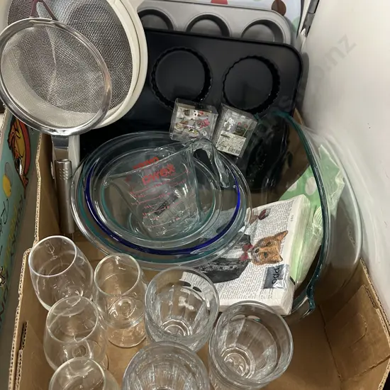 Box Lot Of Bakeware & Glassware Etc