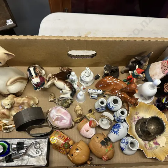 Box Lot Of China Items Including Animal Figurines Etc