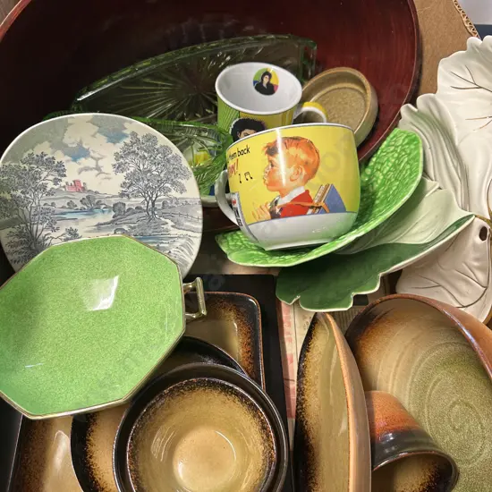 Box Lot Assorted China Items Etc Including Carlton Ware