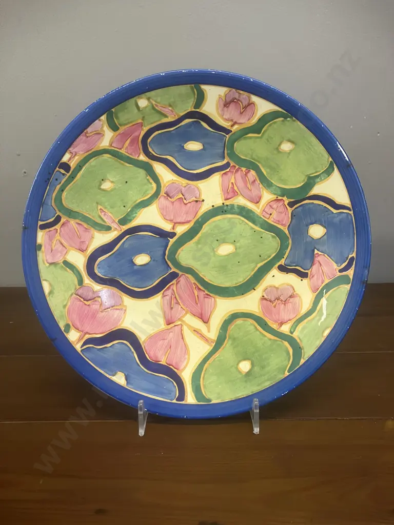 A Clarice Cliff Bizarre Fantasque 'Blue Chintz' Cabinet Plate c1932 - Newport Pottery England. Dia 23cm Image 1++