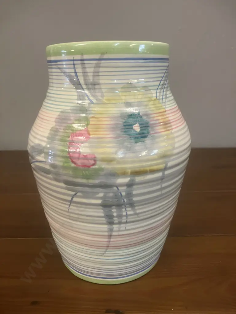 A Clarice Cliff 'Morning' Ribbed Vase c1935 - Wilkinson Ltd England. H16cm Image 1++
