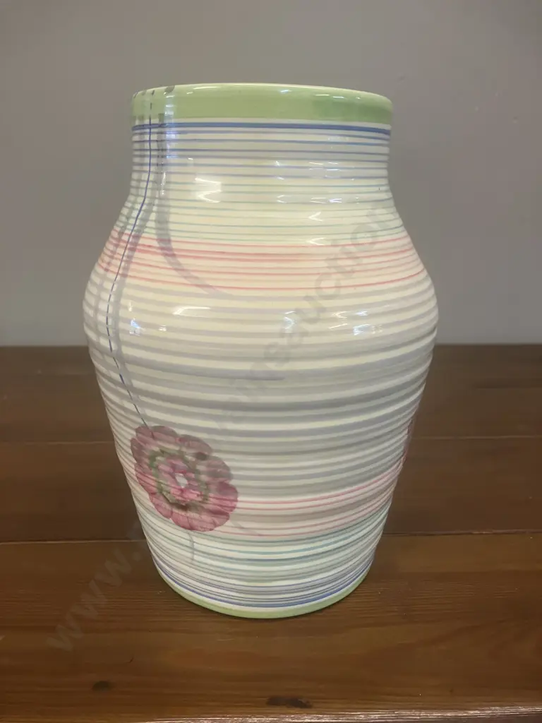 A Clarice Cliff 'Morning' Ribbed Vase c1935 - Wilkinson Ltd England. H16cm Image 1++