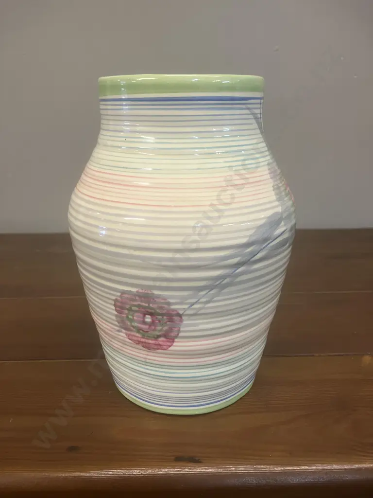 A Clarice Cliff 'Morning' Ribbed Vase c1935 - Wilkinson Ltd England. H16cm Image 1++