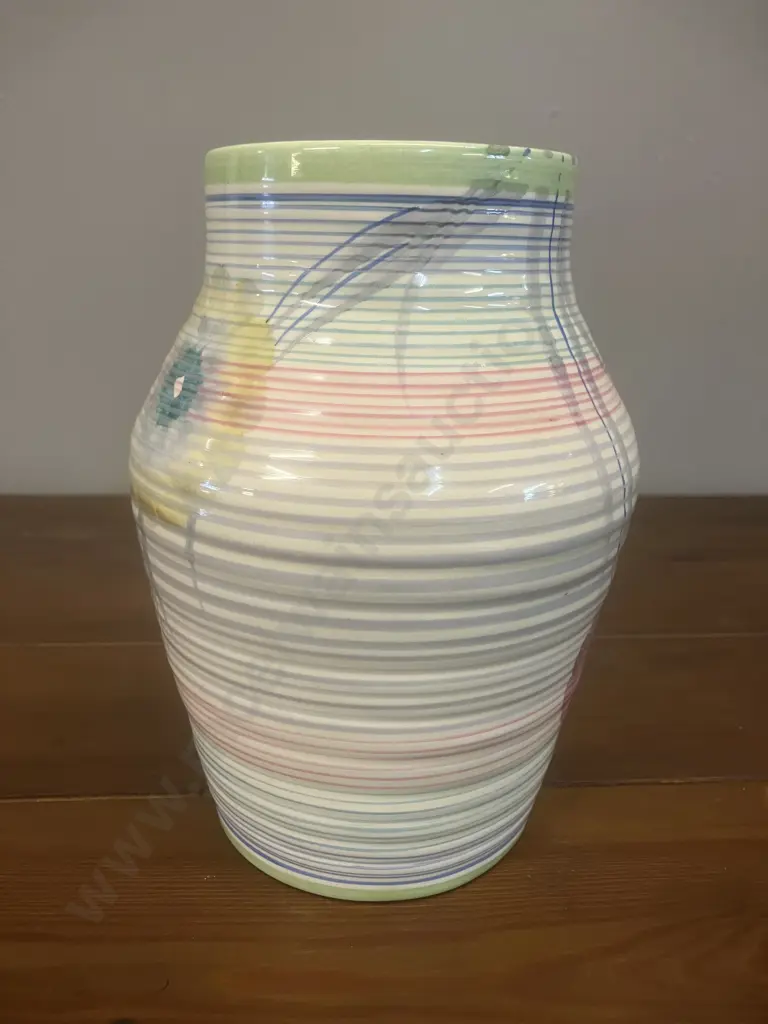A Clarice Cliff 'Morning' Ribbed Vase c1935 - Wilkinson Ltd England. H16cm Image 1++