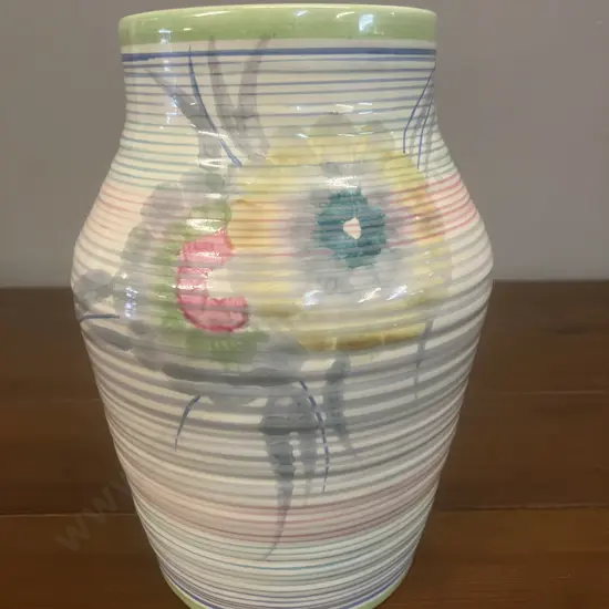 A Clarice Cliff 'Morning' Ribbed Vase c1935 - Wilkinson Ltd England. H16cm