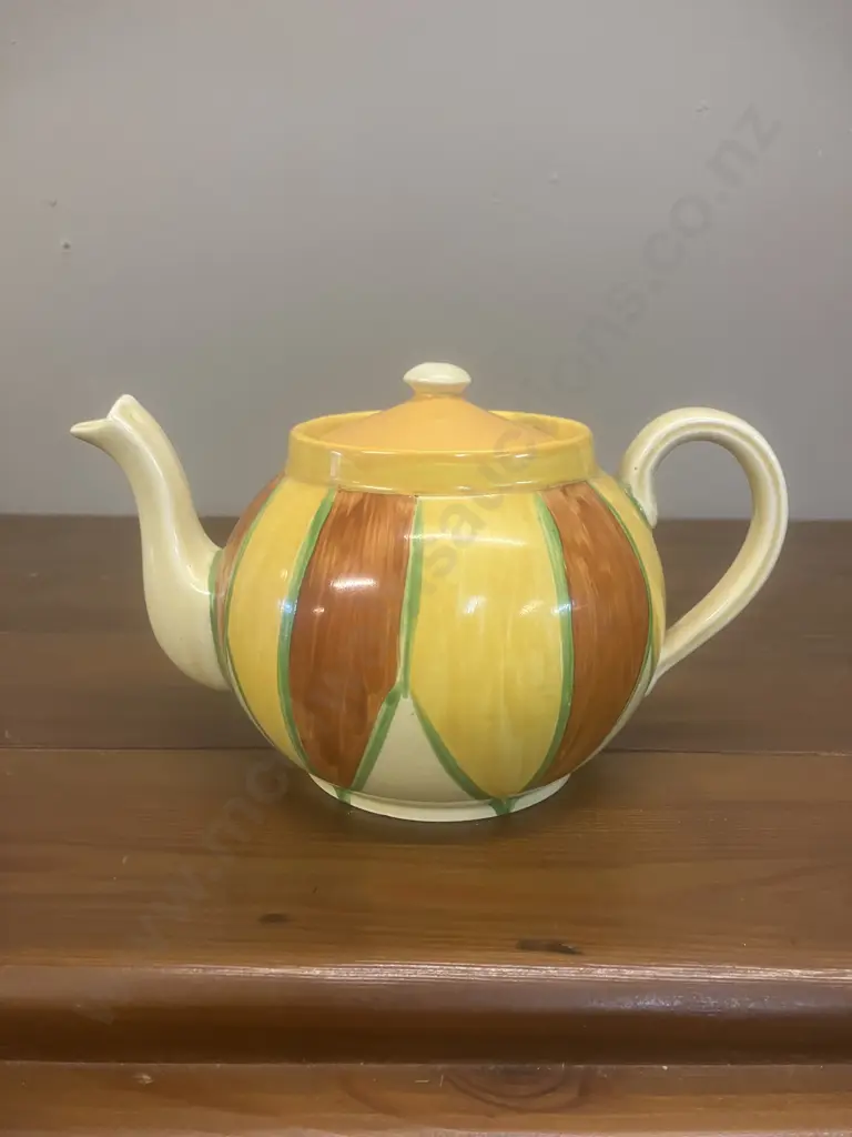 A Clarice Cliff 'Original Bizarre' Globe Shape Teapot c1929 - Newport Pottery England. H11cm Image 1++