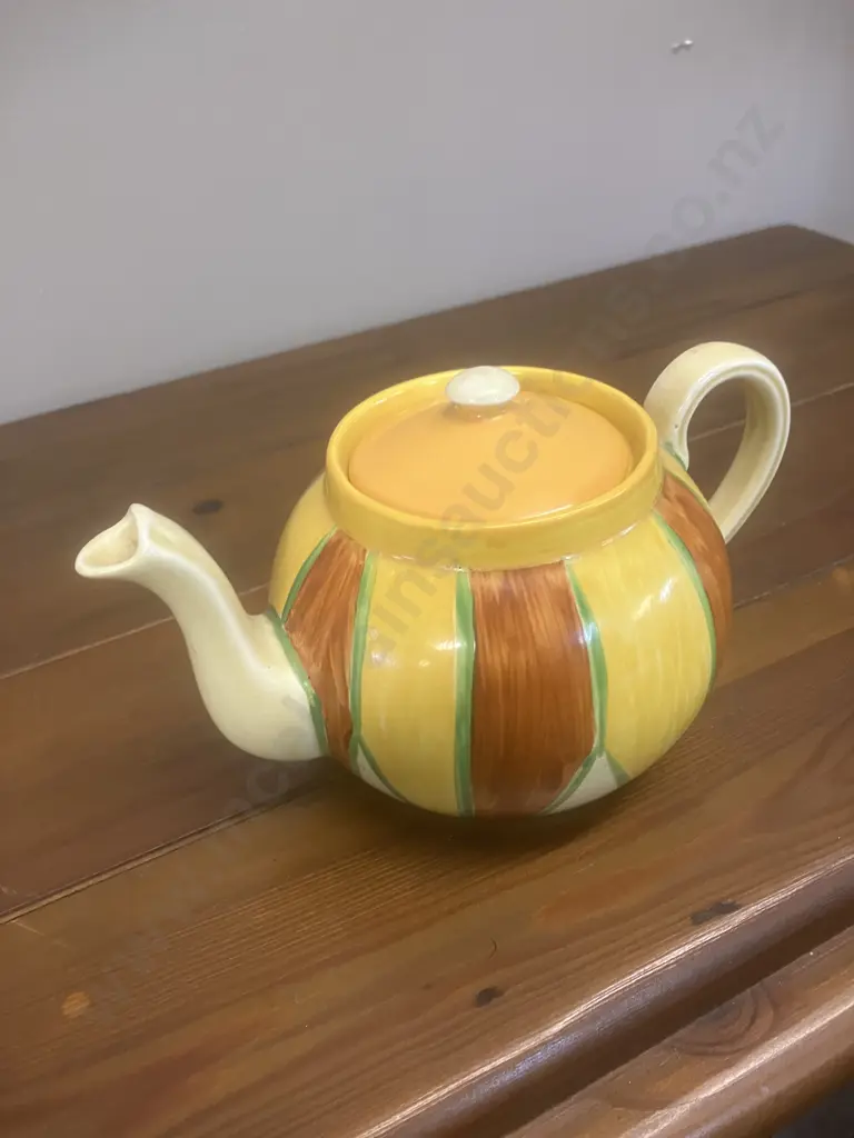 A Clarice Cliff 'Original Bizarre' Globe Shape Teapot c1929 - Newport Pottery England. H11cm Image 1++
