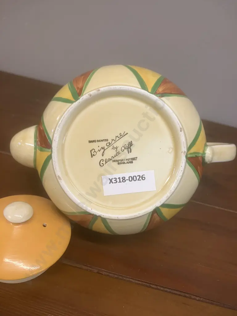 A Clarice Cliff 'Original Bizarre' Globe Shape Teapot c1929 - Newport Pottery England. H11cm Image 1++