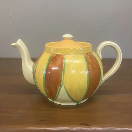 A Clarice Cliff 'Original Bizarre' Globe Shape Teapot c1929 - Newport Pottery England. H11cm