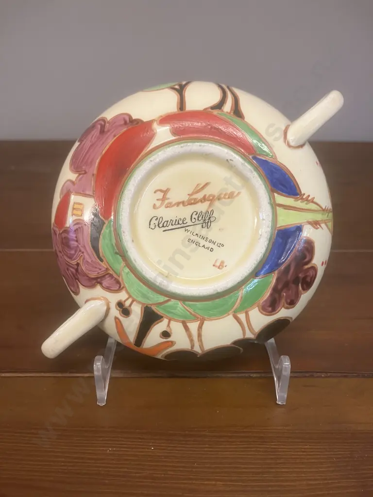 A Clarice Cliff Fantasque 'Trees and House' Two Handled Bowl c1928-1930 - Wilkinson Ltd England. Dia 16cm Image 1++
