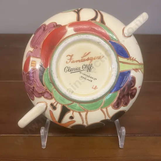 A Clarice Cliff Fantasque 'Trees and House' Two Handled Bowl c1928-1930 - Wilkinson Ltd England. Dia 16cm