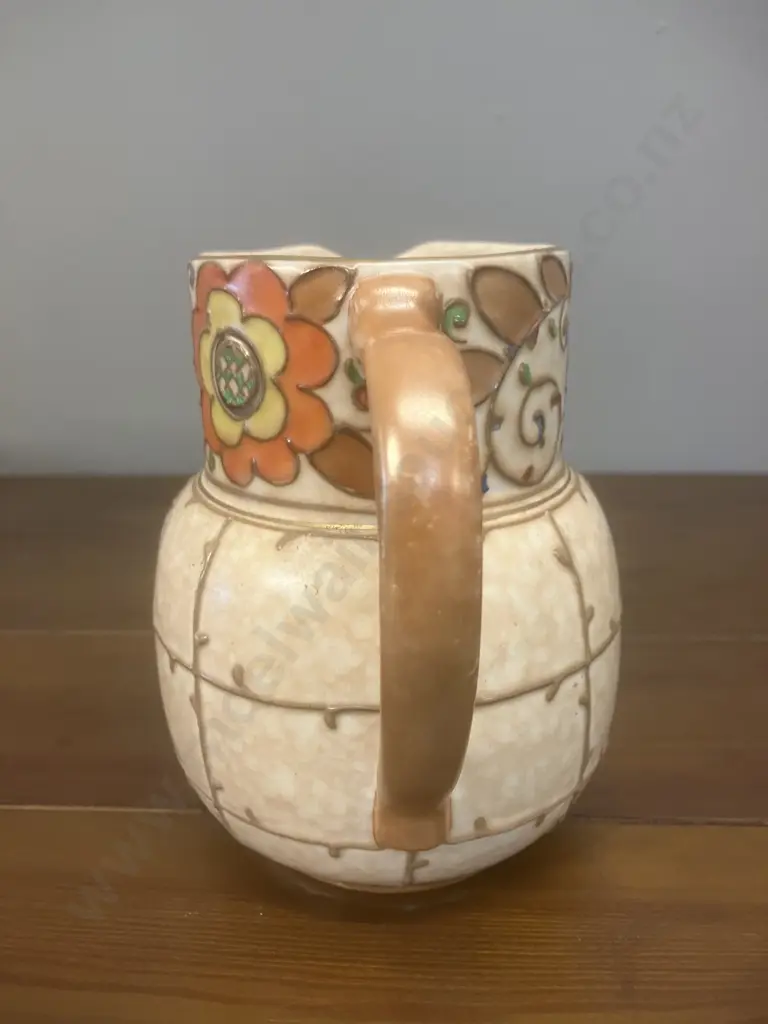 A Charlotte Rhead Bursley Ware England Trellis Pattern Jug 1920's - 1940's. H13.5cm Image 1++