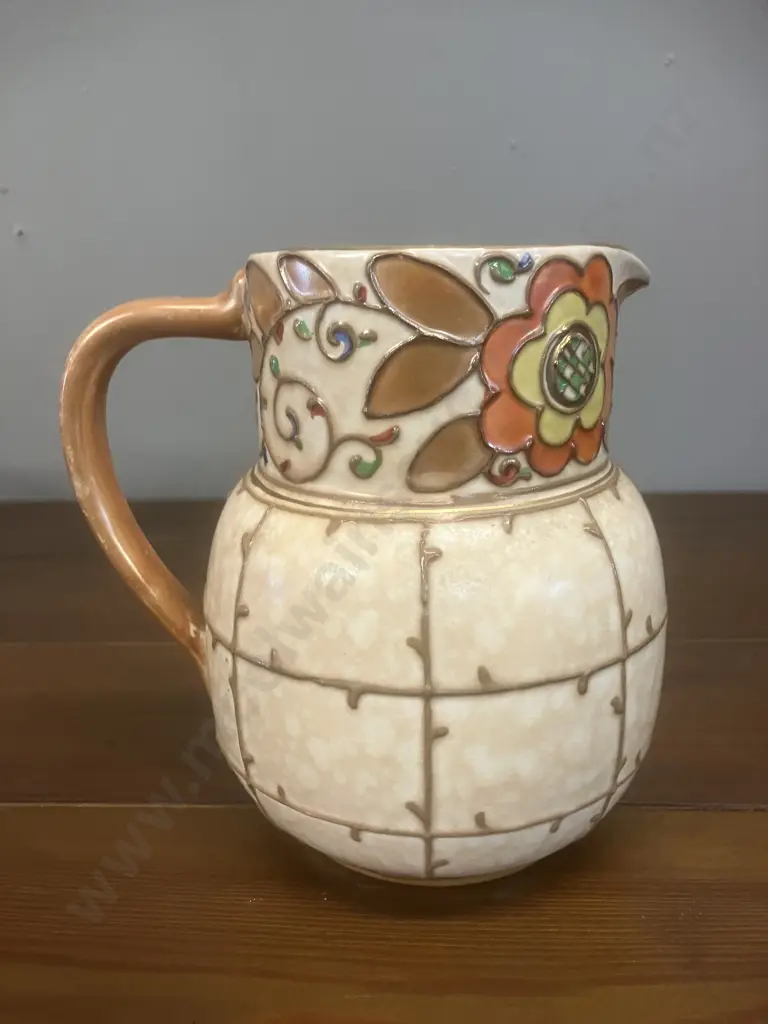 A Charlotte Rhead Bursley Ware England Trellis Pattern Jug 1920's - 1940's. H13.5cm Image 1++