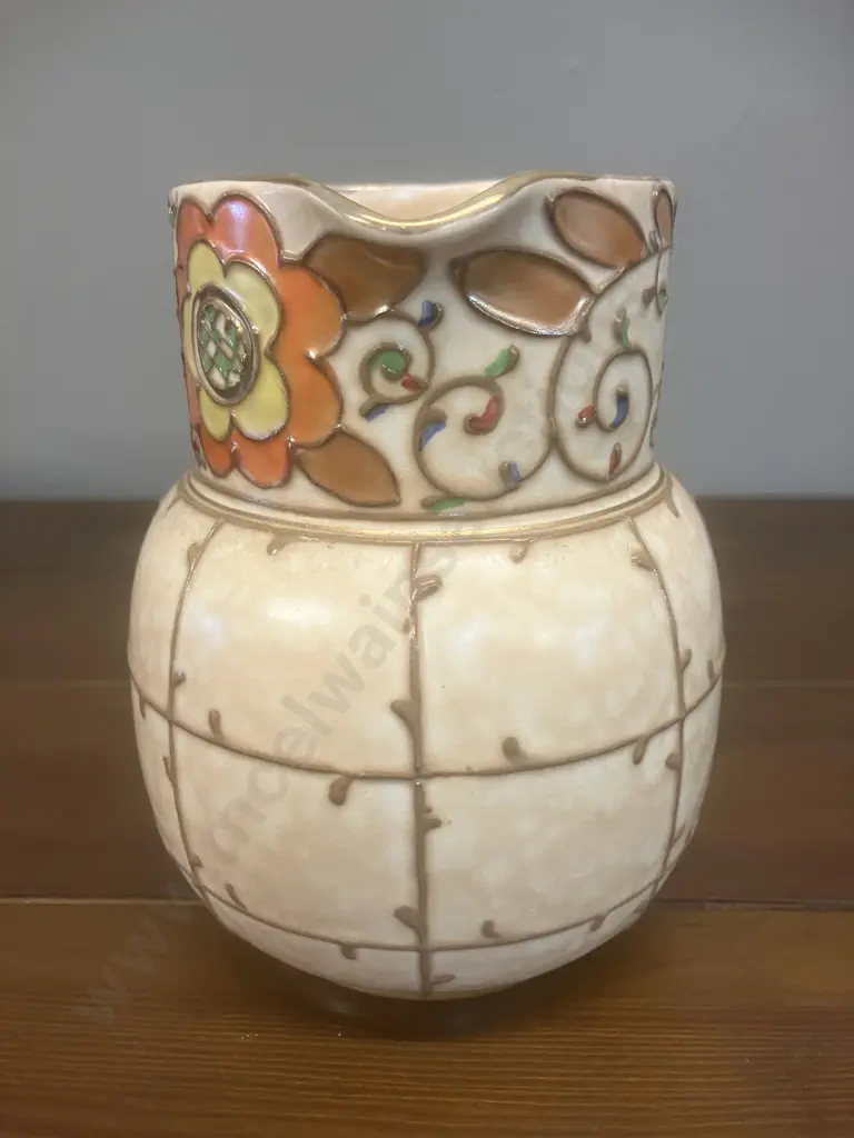 A Charlotte Rhead Bursley Ware England Trellis Pattern Jug 1920's - 1940's. H13.5cm Image 1++