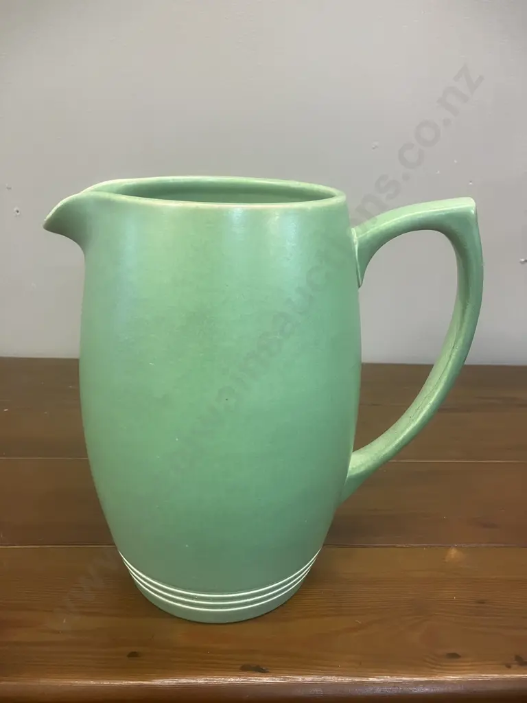 A Wedgwood Green Glazed Large Jug Designed by Keith Murray, c1930's. H21cm Image 1++