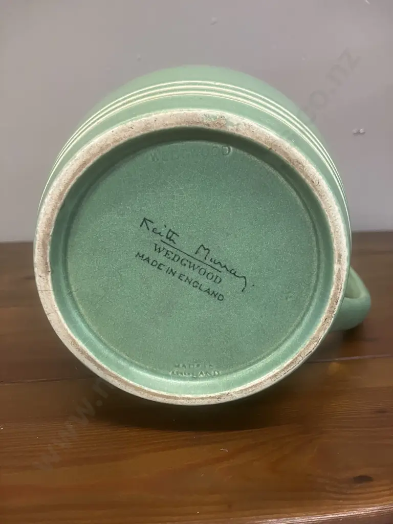 A Wedgwood Green Glazed Large Jug Designed by Keith Murray, c1930's. H21cm Image 1++