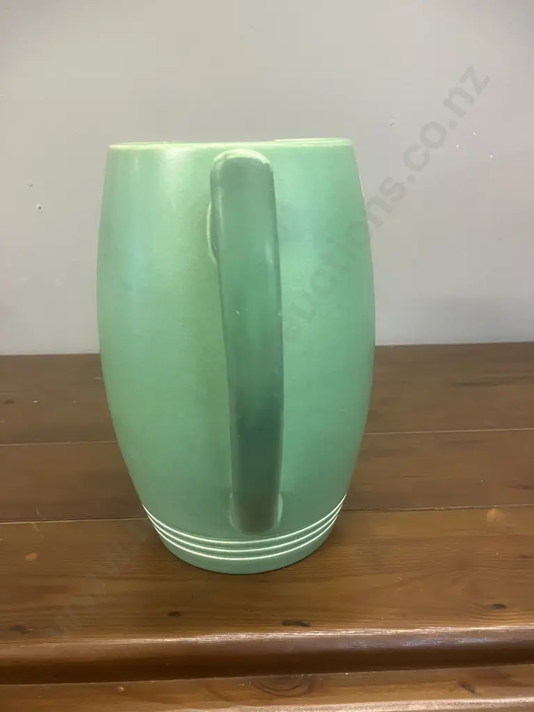 A Wedgwood Green Glazed Large Jug Designed by Keith Murray, c1930's. H21cm Image 1++