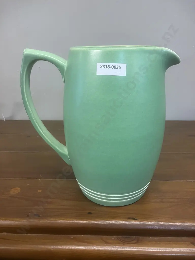 A Wedgwood Green Glazed Large Jug Designed by Keith Murray, c1930's. H21cm Image 1++