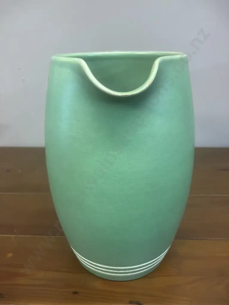 A Wedgwood Green Glazed Large Jug Designed by Keith Murray, c1930's. H21cm Image 1++