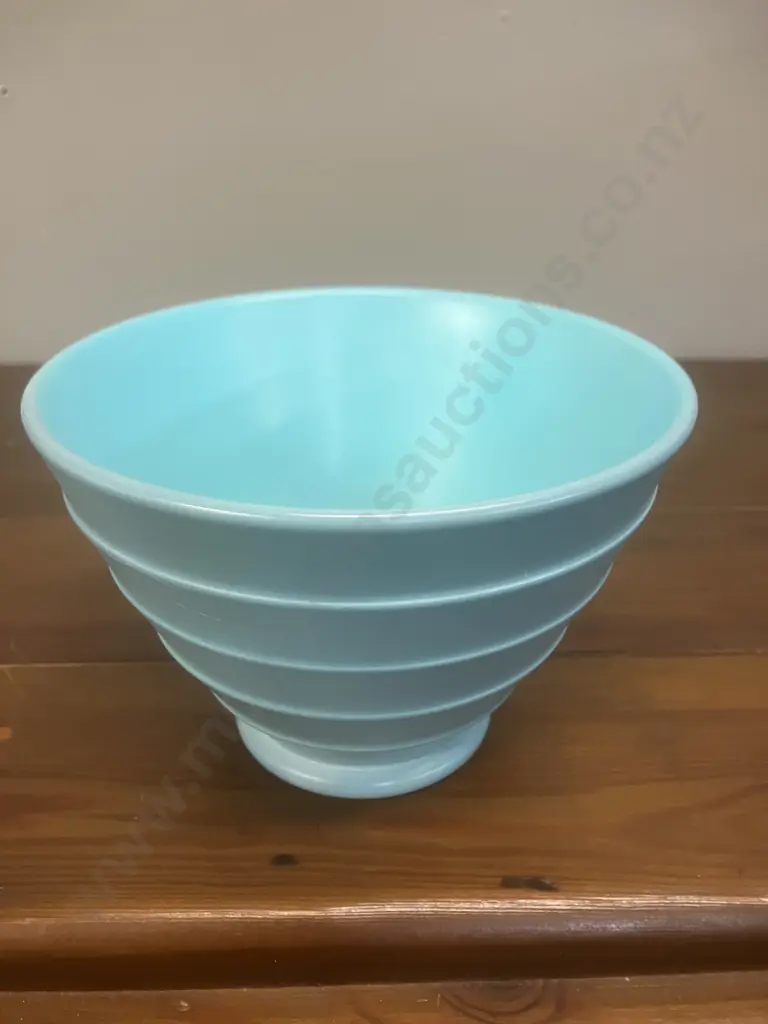 A Wedgwood Duck-Egg Blue Flared Bowl Designed by Keith Murray, Step-Cut Sides c1930's Image 1++