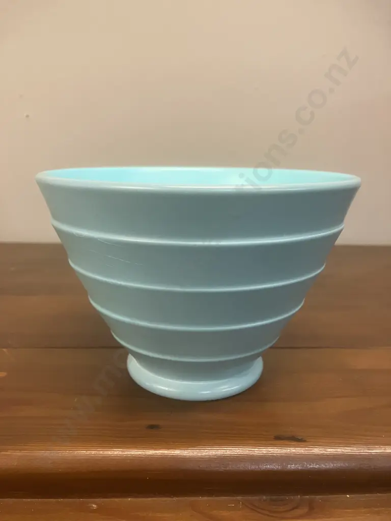 A Wedgwood Duck-Egg Blue Flared Bowl Designed by Keith Murray, Step-Cut Sides c1930's Image 1++