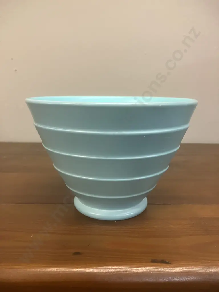 A Wedgwood Duck-Egg Blue Flared Bowl Designed by Keith Murray, Step-Cut Sides c1930's Image 1++