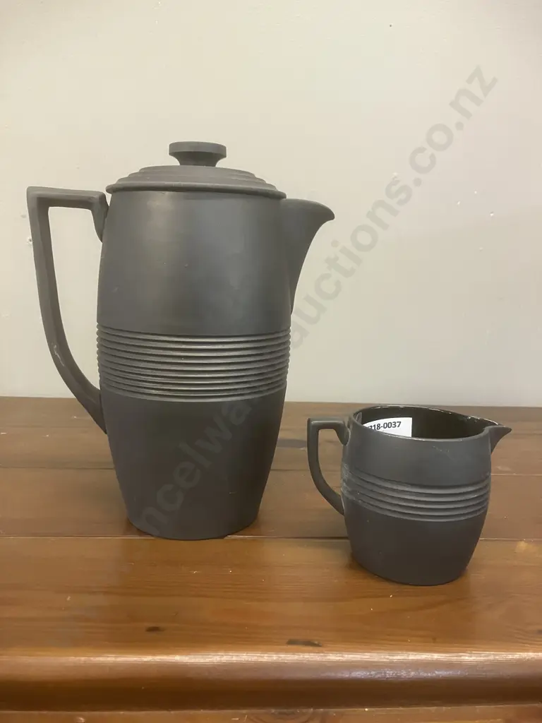 A Wedgwood Black Basalt Coffee Set Designed by Keith Murray 1934 Image 1++