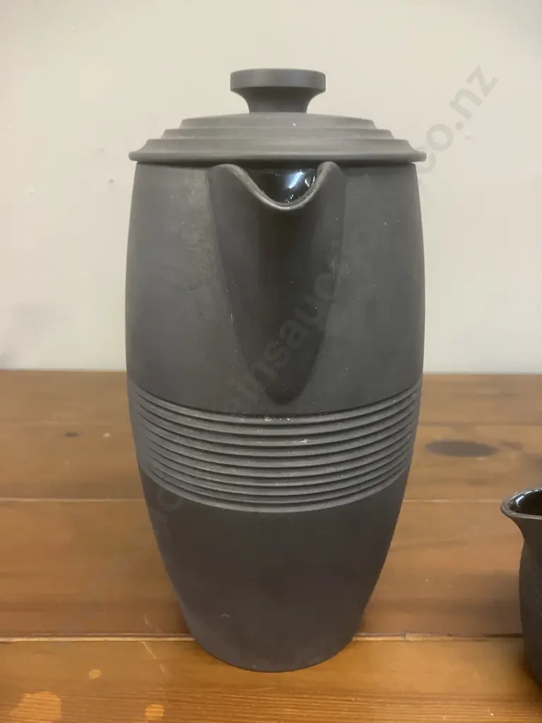 A Wedgwood Black Basalt Coffee Set Designed by Keith Murray 1934 Image 1++