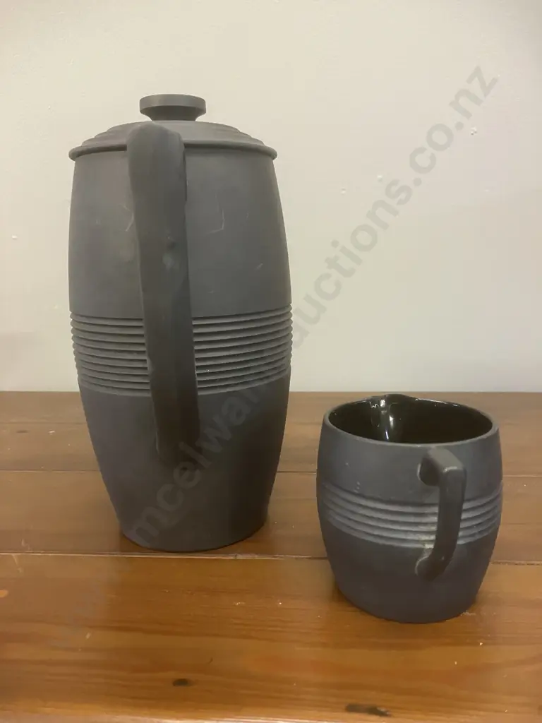 A Wedgwood Black Basalt Coffee Set Designed by Keith Murray 1934 Image 1++
