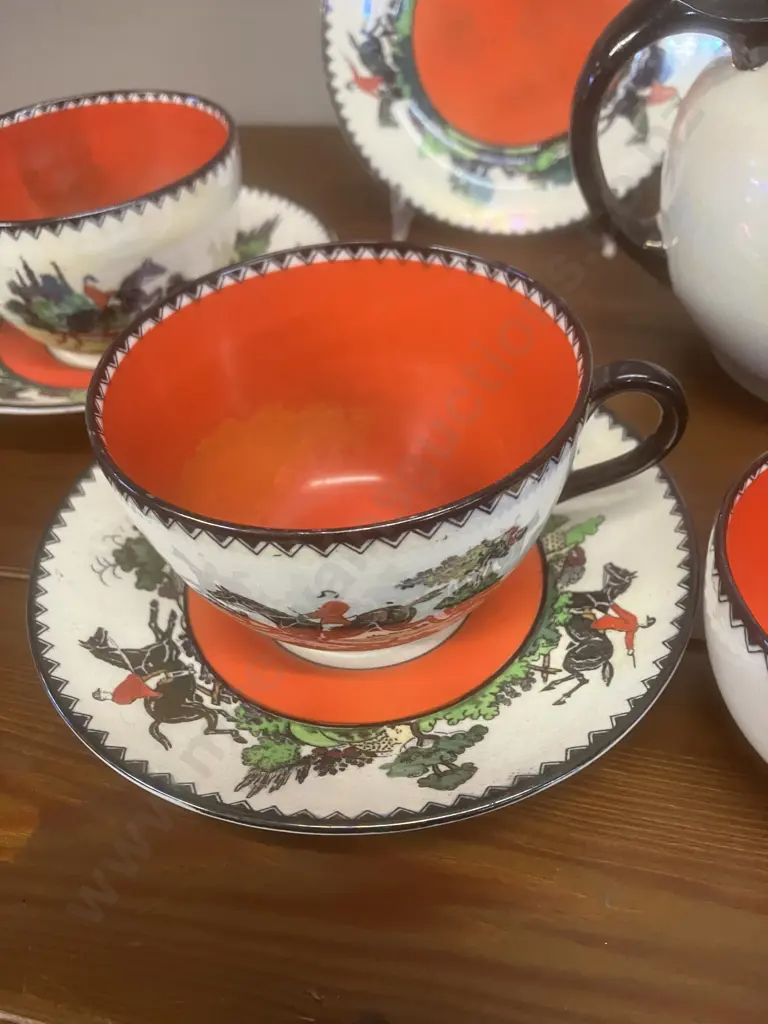 A Rare 1920's MALING Hunting Scenes Tea Set Including Teapot & Water Jug - 9 Piece Set Image 1++