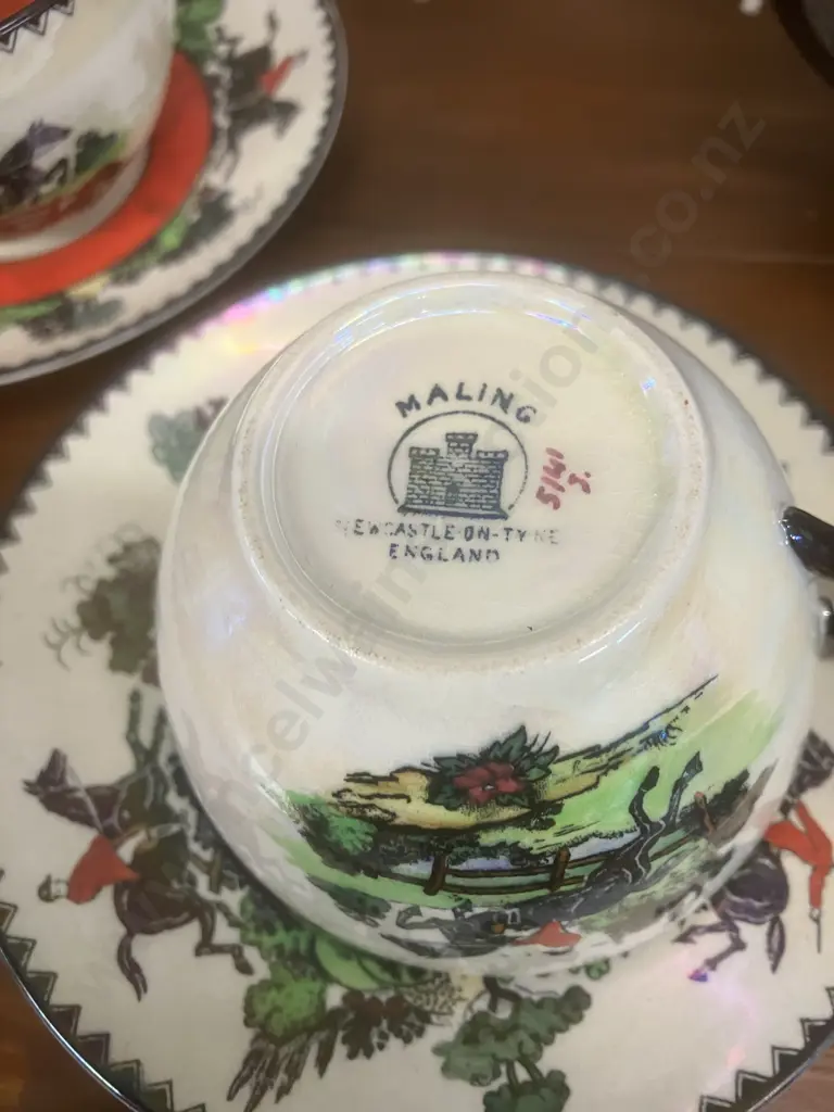 A Rare 1920's MALING Hunting Scenes Tea Set Including Teapot & Water Jug - 9 Piece Set Image 1++